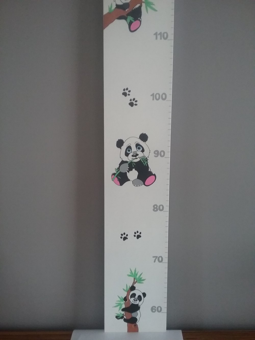 Toise en bois pour enfants Blanc Largeur : 15 cm Hauteur : 80 cm Pour d/écoration de chambre denfant Motif panda
