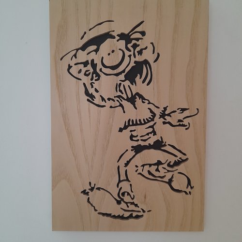 Gaston lagaffe ,tableau en bois ,découpe à la scie à chantourner. création artisanale.