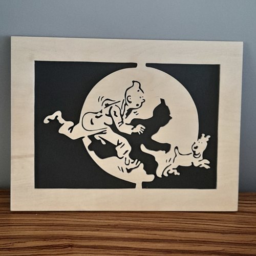 Tintin, milou, tableau en bois découpe  à la scie à chantourner , création artisanale . idée cadeau fête des pères