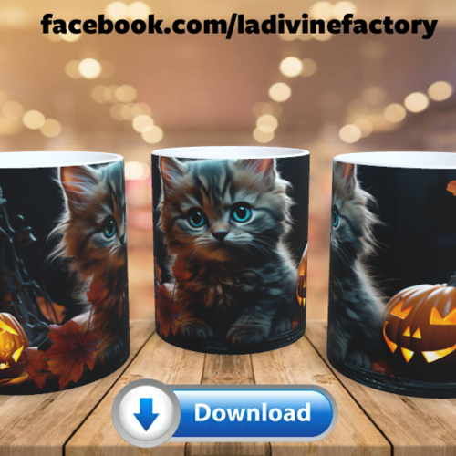 Design visuel pour sublimation de mugs jpeg (fichier numérique) - halloween chat citrouilles 004