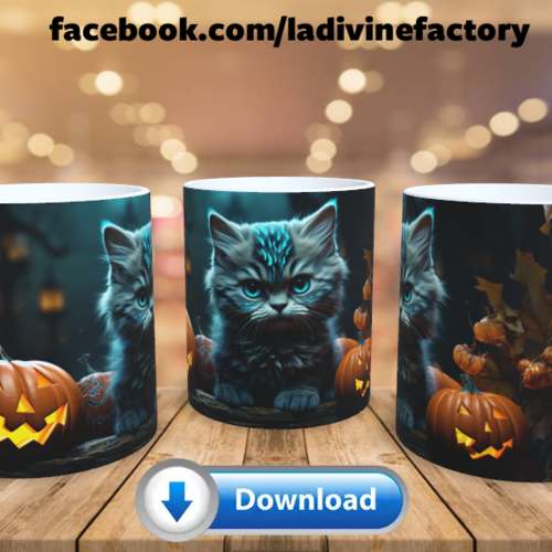 Design visuel pour sublimation de mugs jpeg (fichier numérique) - halloween chat citrouilles 005