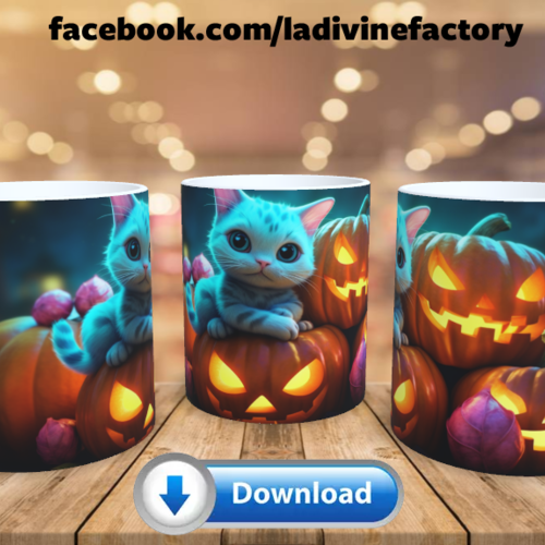 Design visuel pour sublimation de mugs jpeg (fichier numérique) - halloween chat citrouilles 006