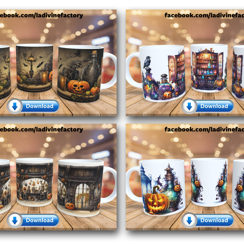Visuel digital x 4 - pour sublimation mug - halloween - alchimie 01