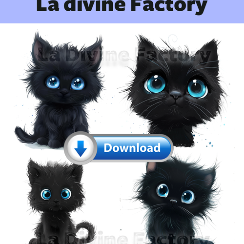 Visuel digital x 4 - pour sublimation ou impression - chat noir yeux bleus