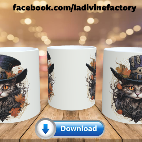 Visuel digital x 1 - sublimation mug - chat halloween victorien 002