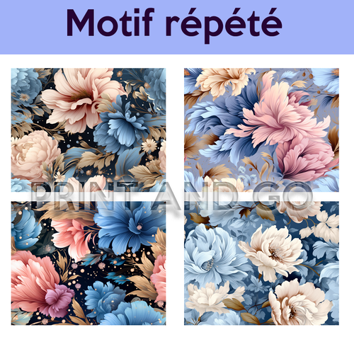 Visuel digital x 4 - pour sublimation ou impression - seamless pattern floral  001 motif répété