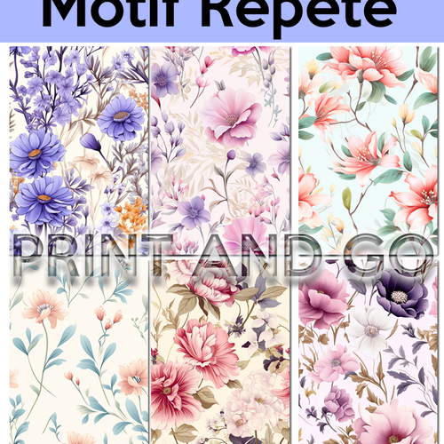 Visuel digital x 6 - pour sublimation ou impression - seamless pattern floral 006 motif répété