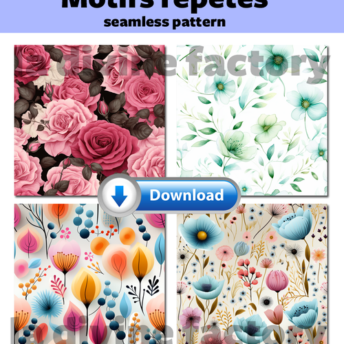 Visuel digital x 4 - pour sublimation ou impression - seamless pattern floral 005 motif répété