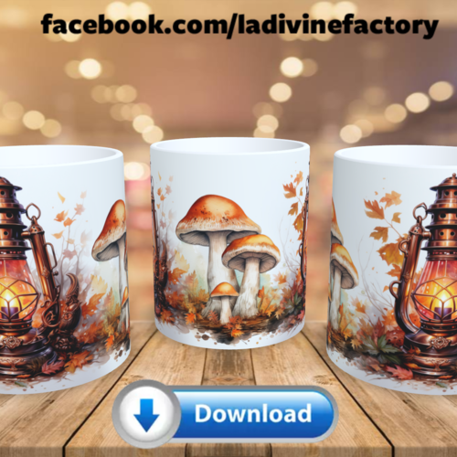 Visuel digital x 1 - pour sublimation mug - automne 009 champignons lampe vintage