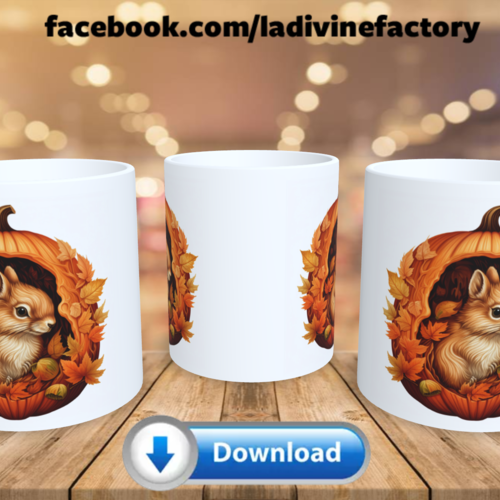 Visuel digital x 1 - pour sublimation mug - automne 024 citrouille écureuil