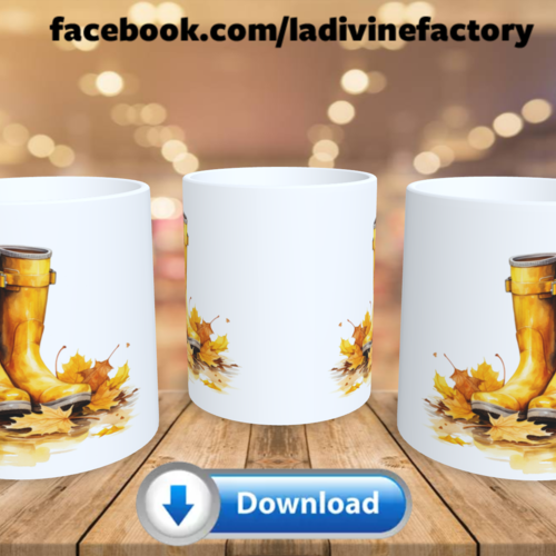 Visuel digital x 1 - pour sublimation mug - automne 031 bottes de pluie jaune