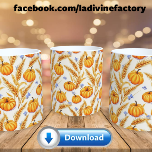 Visuel digital x 1 - pour sublimation mug - automne 032 citrouilles et blés