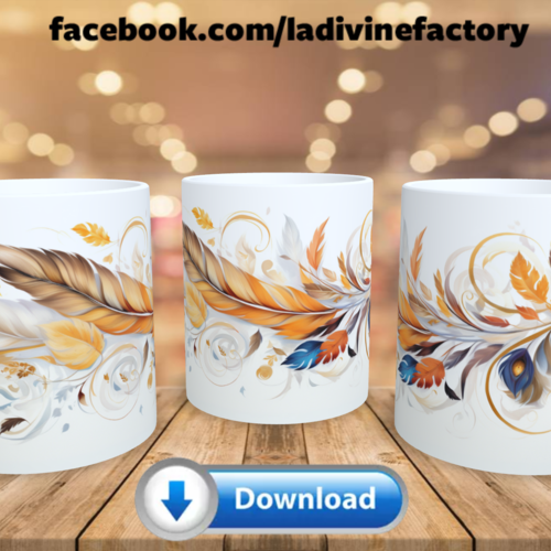 Visuel digital x 1 - pour sublimation mug - automne 045 feuilles d'automne plume