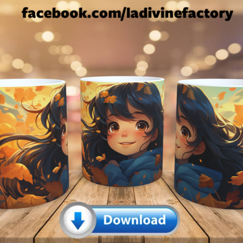Visuel digital x 1 - pour sublimation mug - automne 047 manga fille