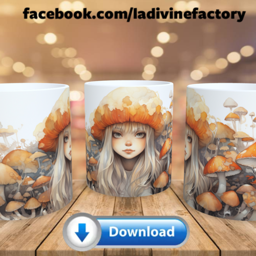 Visuel digital x 1 - pour sublimation mug - automne 053 la fille champignon