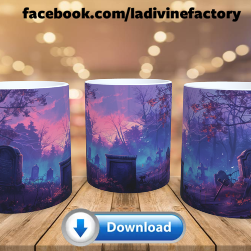 Visuel digital x 1 - pour sublimation mug - halloween - cimetière 002