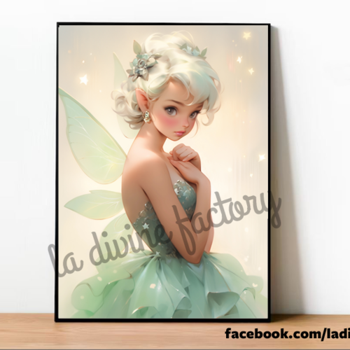 Art mural, affiche poster - tinkerbell fée clochette 017 portrait pin up - 3 formats au choix