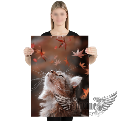 Art mural, affiche poster - chat en automne - 50 x 70 cm