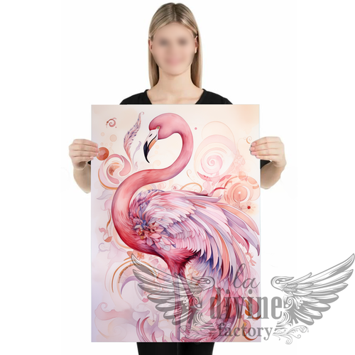 Art mural, affiche poster - flamant rose 001 - equilibre - renouveau & courage  50 x 70 cm