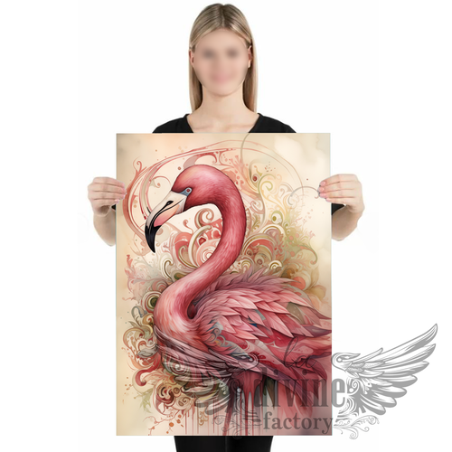 Art mural, affiche poster - flamant rose 002 - equilibre - renouveau & courage  50 x 70 cm