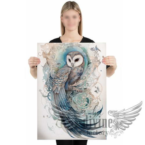 Art mural, affiche poster chouette 004 symbole de la sagette et de l'intuition -  50 x 70 cm