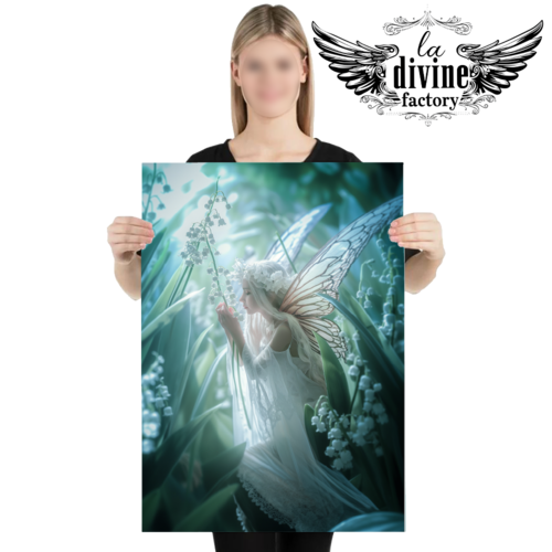 Art mural, affiche poster féérique fée elfe 003 et muguet - symbole de magie et de rêve - format 50 x 70 cm