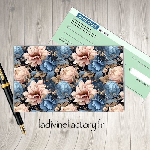 Porte protége chéquier floral fleurs  #018