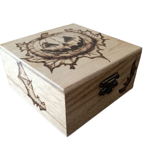 Boite en bois - citrouille et chauve souris