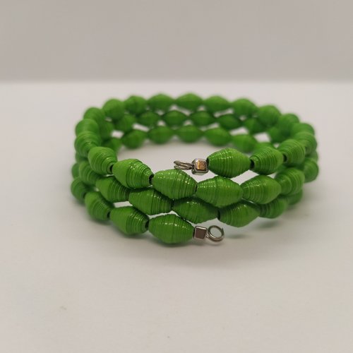 [réservé] bracelet multirangs perles de papier "les 57" - vert clair