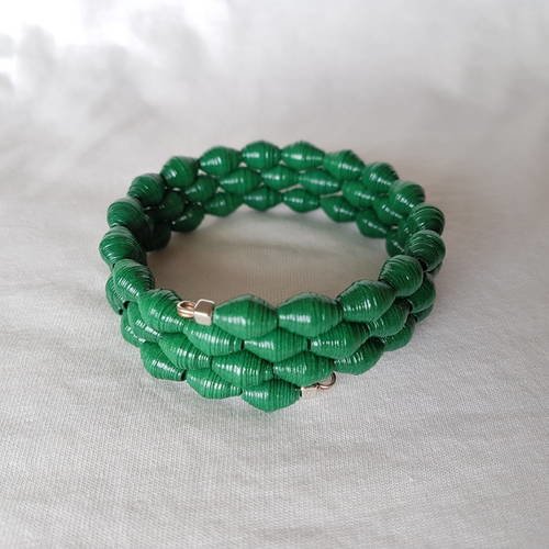 Bracelet multirangs perles de papier "les 57" - vert foncé