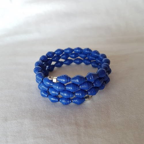 Bracelet multirangs perles de papier "les 57" - bleu marine