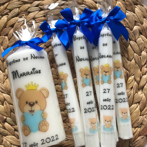 Bougie baptême personnalisée ours coeur