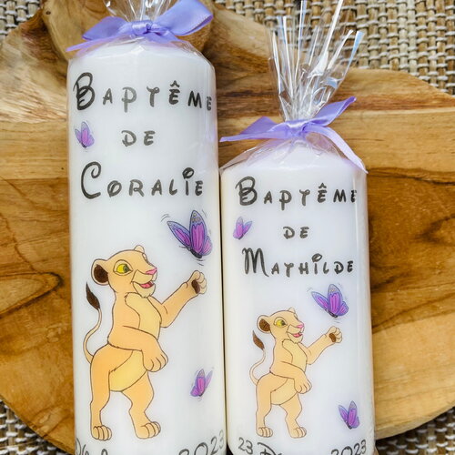 Bougie baptême personnalisée thème nala du roi lion