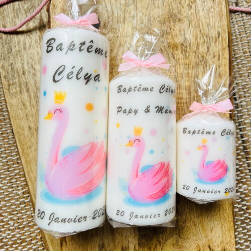 Bougie baptême personnalisée cygne
