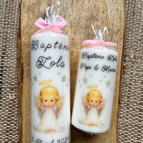 Bougie baptême personnalisée ange étoilé