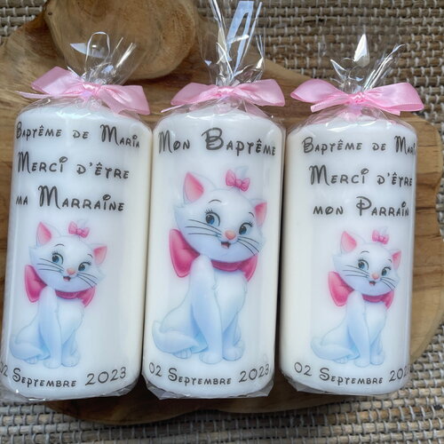 Bougie baptême naissance communion personnalisée chat marie aristochat