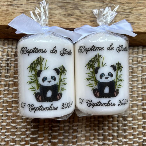Bougie de baptême personnalisée panda / cadeau parrain marraine / cadeau invité