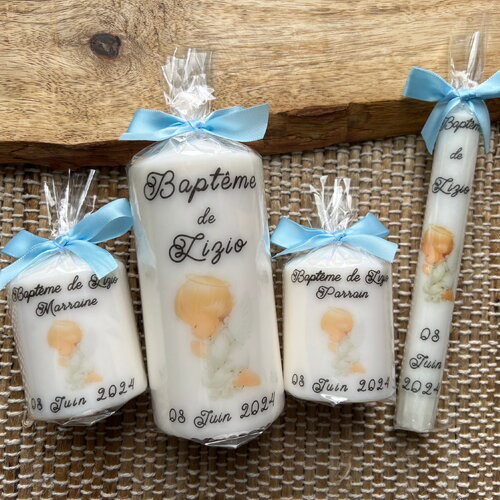 Bougie baptême communion personnalisée thème ange