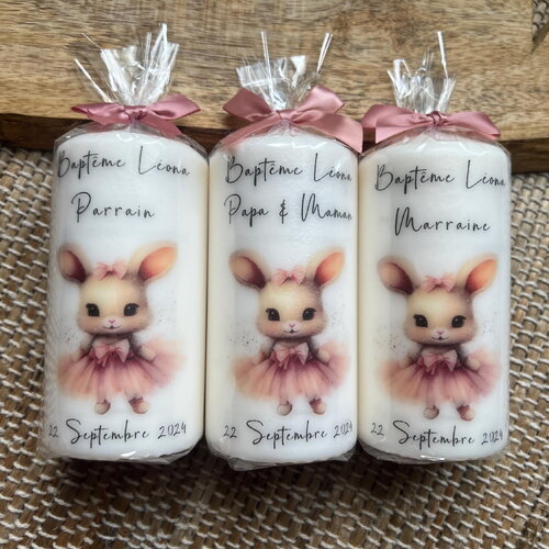 Bougie baptême lapin, lapine danseuse / cadeau parrain marraine / cadeau invité / souvenir / décoration