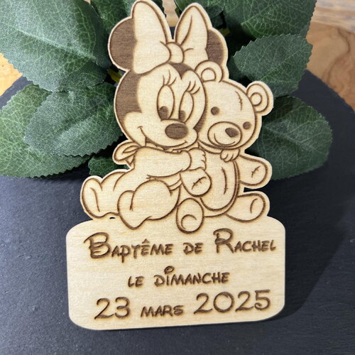 Faire-part minnie naissance baptême anniversaire mariage en bois gravé