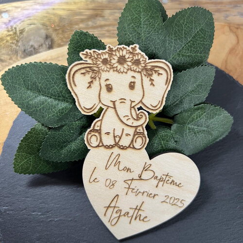 Faire-part éléphant baptême naissance anniversaire mariage en bois