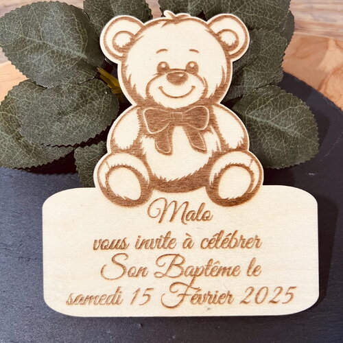 Faire-part baptême naissance anniversaire mariage en bois