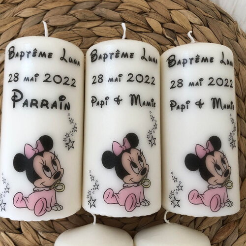 Bougie baptême personnalisée minnie