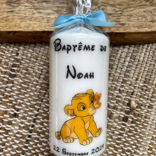 Bougie baptême personnalisée baby simba, bébé simba, roi lion / cadeau parrain marraine / cadeau invité
