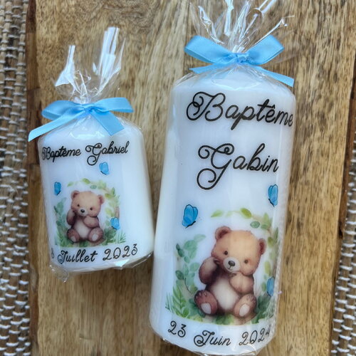 Bougie baptême personnalisée ours / ourson