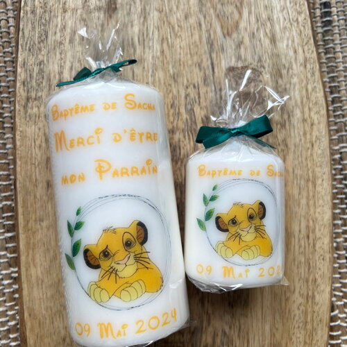 Bougie baptême personnalisée roi lion