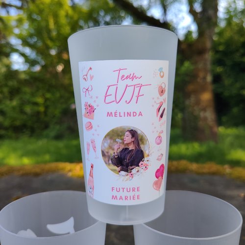 Gobelet evjf personnalisé, photo, prénom de la future mariée & prénoms des invitées