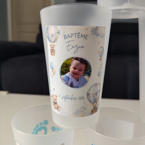 Gobelet baptême personnalisé, photo, prénom & date