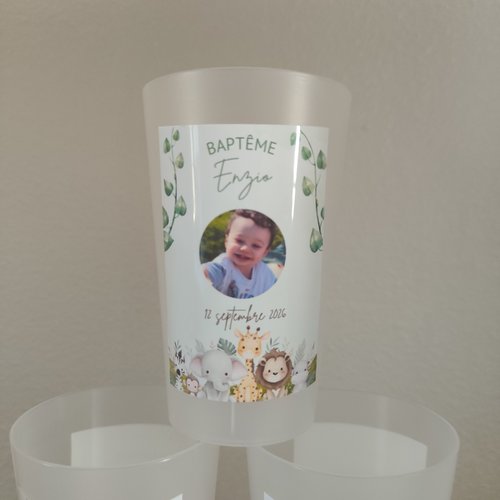 Gobelet baptême personnalisé, photo, prénom et âge