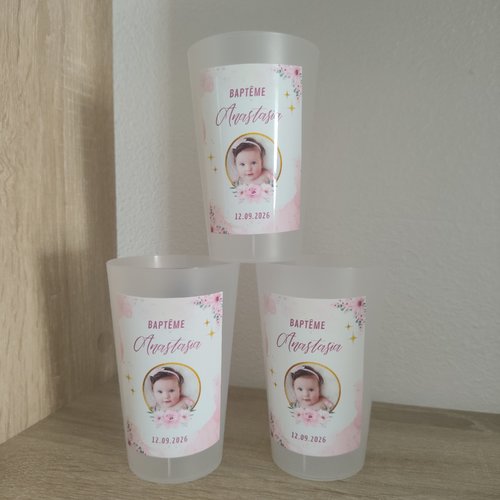Gobelet baptême personnalisé avec phot, prénom et âge